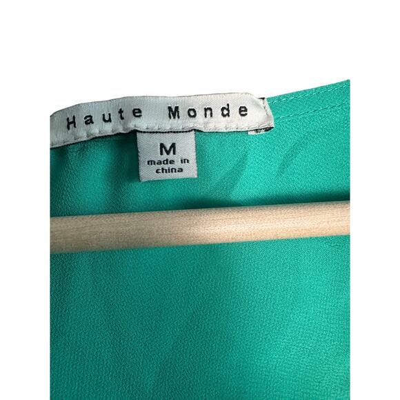 Haute Monde Green Tie Back Blouse Top Size M - Picture 5 of 6